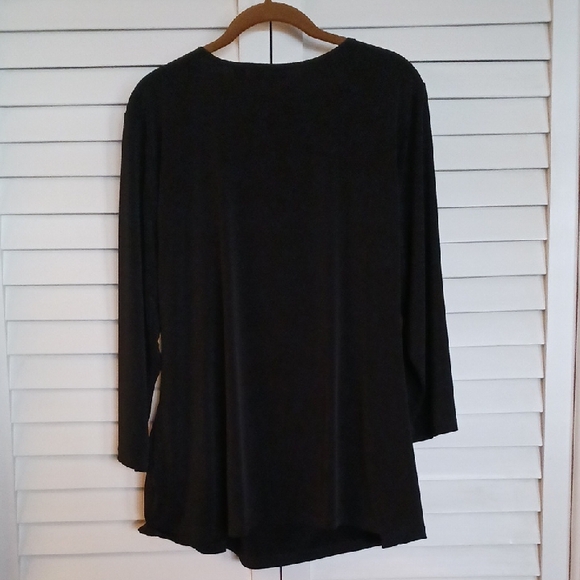 XL Susan Graver Black Liquid Knit Wrap Surplice Blouse - Picture 8 of 8